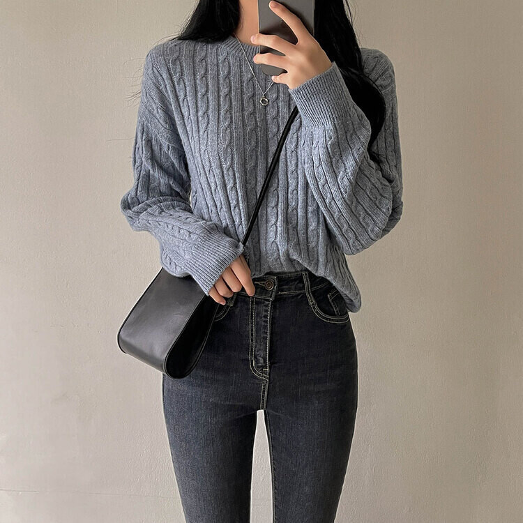 [캐시미어]7days 매일 입는 15컬러 꽈배기 라운드 니트 블루