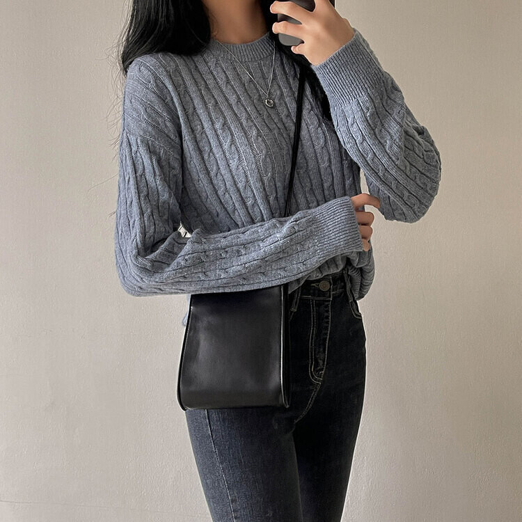 [캐시미어]7days 매일 입는 15컬러 꽈배기 라운드 니트 블루