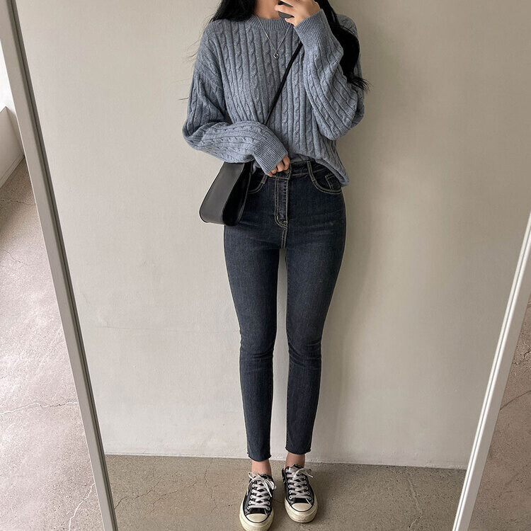 [캐시미어]7days 매일 입는 15컬러 꽈배기 라운드 니트 블루