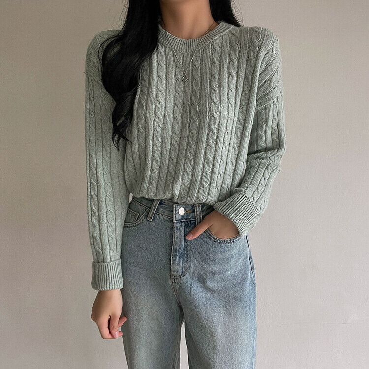 [캐시미어]7days 매일 입는 15컬러 꽈배기 라운드 니트 민트