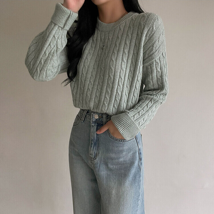 [캐시미어]7days 매일 입는 15컬러 꽈배기 라운드 니트 민트