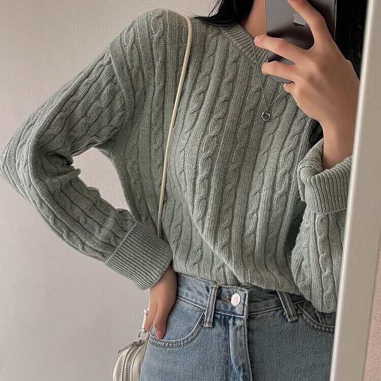 [캐시미어]7days 매일 입는 15컬러 꽈배기 라운드 니트 민트