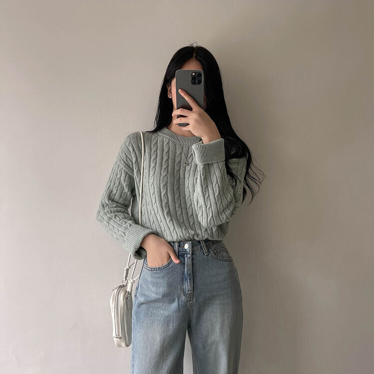 [캐시미어]7days 매일 입는 15컬러 꽈배기 라운드 니트 민트