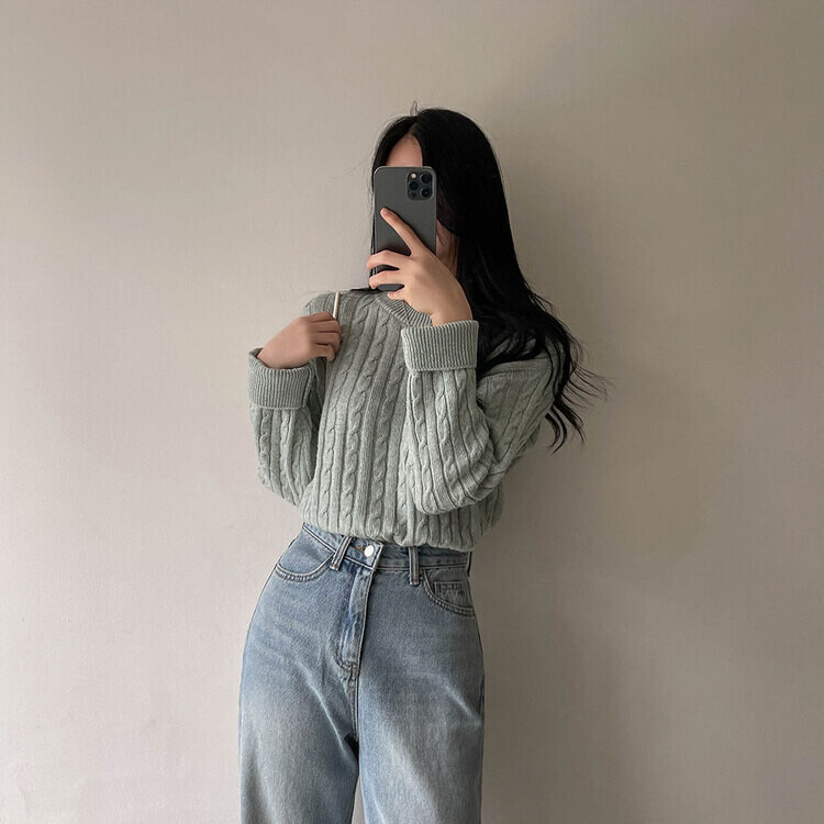 [캐시미어]7days 매일 입는 15컬러 꽈배기 라운드 니트 민트