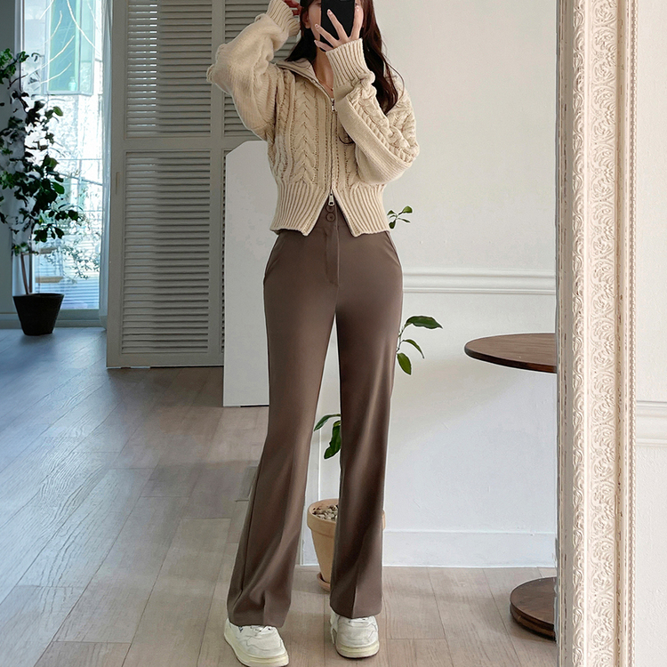 [기획] 뱃살 쏘옥! 완벽커버 투버튼 일자 슬랙스 (150/160/170) 브라운(150)