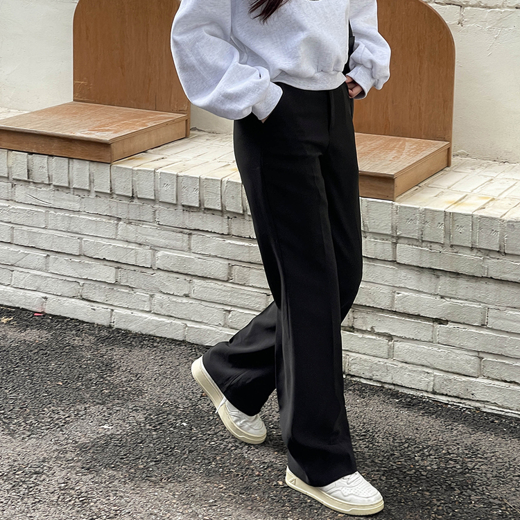 [기획] 뱃살 쏘옥! 완벽커버 투버튼 일자 슬랙스 (150/160/170) 블랙(150)