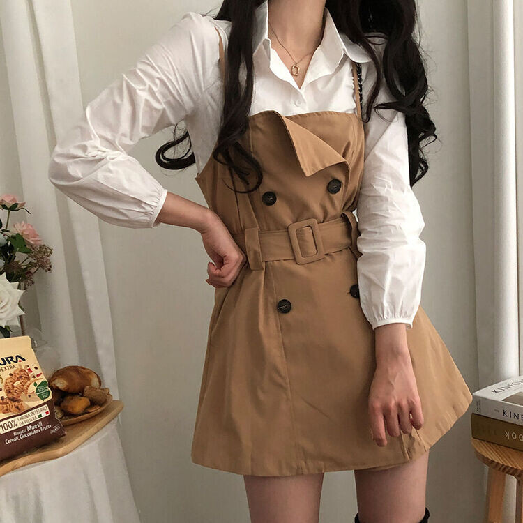 SOP3403 [SET]トレンチビスチェ＋シャツ ワンピース - gifteabox