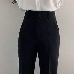 スラックス ツーボタンハイウエストスラックス ブラック