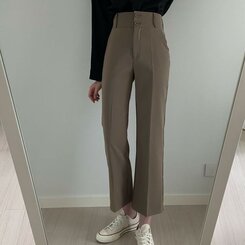 スラックス ツーボタンハイウエストスラックス ブラウン