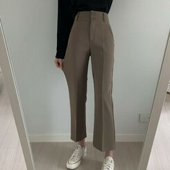 スラックス ツーボタンハイウエストスラックス ブラウン