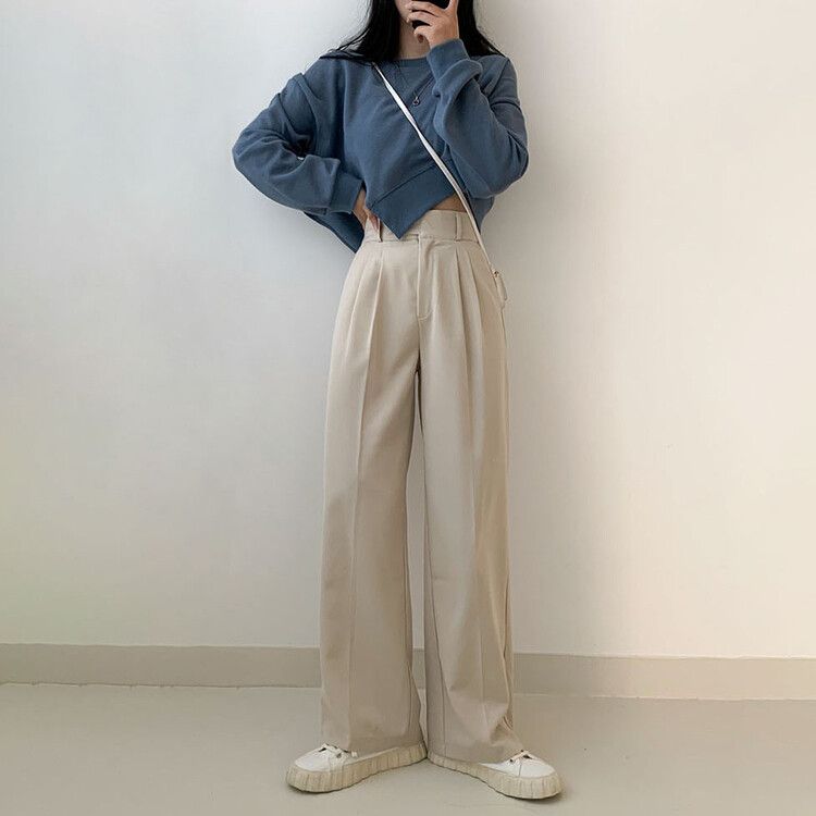 ハイウエストピンタックスラックス (S~XL) ベージュ