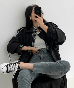 ルーズフィットトレンチコート ブラック