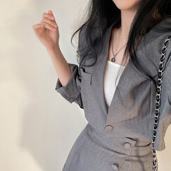 [SET]クロップジャケット＋スカートパンツ グレー