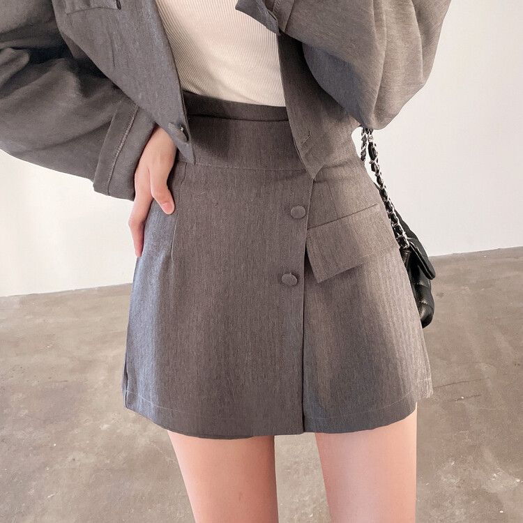 [SET]クロップジャケット＋スカートパンツ グレー