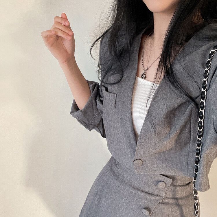[SET]クロップジャケット＋スカートパンツ グレー