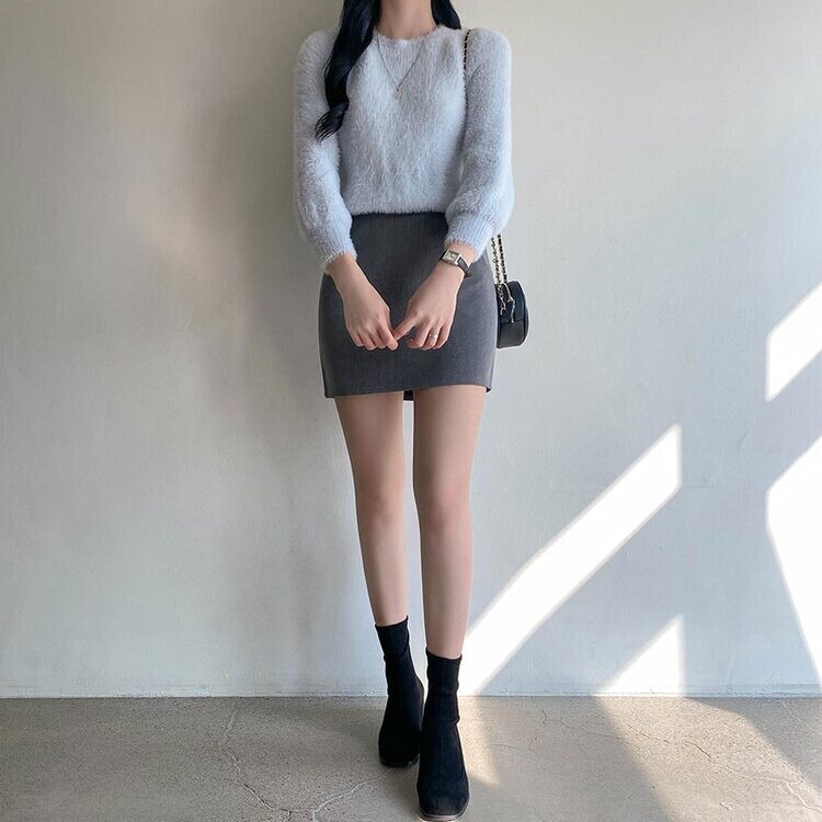 플레인 데일리 미니 에이치 스커트 그레이
