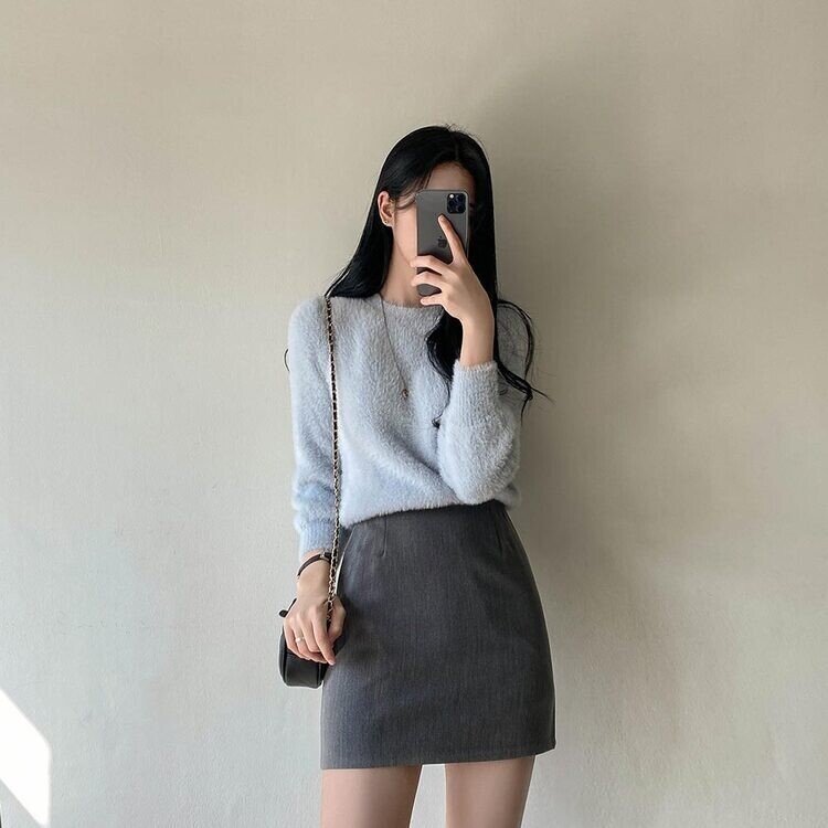 플레인 데일리 미니 에이치 스커트 그레이