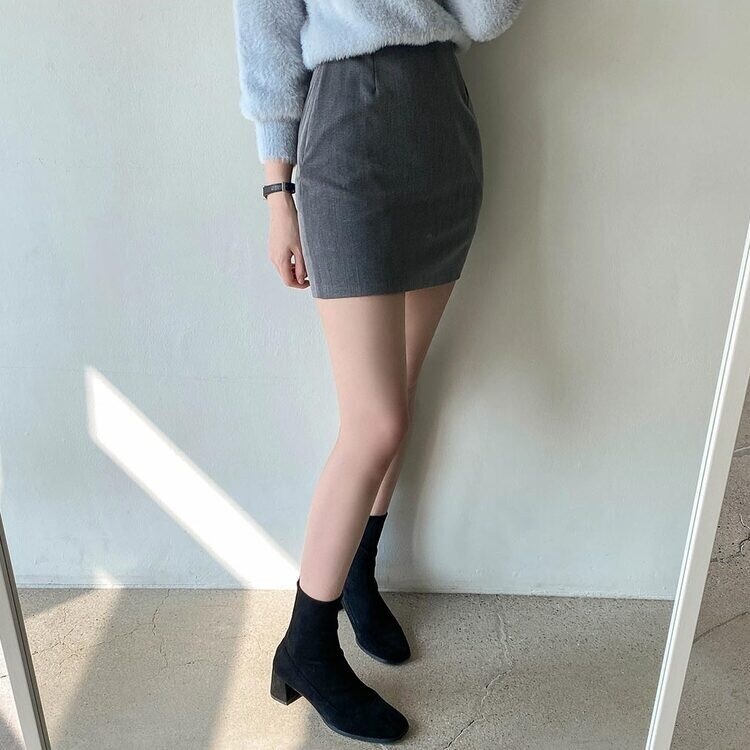 플레인 데일리 미니 에이치 스커트 그레이