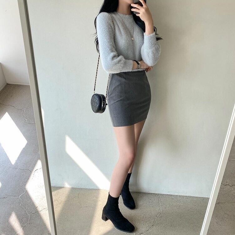 플레인 데일리 미니 에이치 스커트 그레이