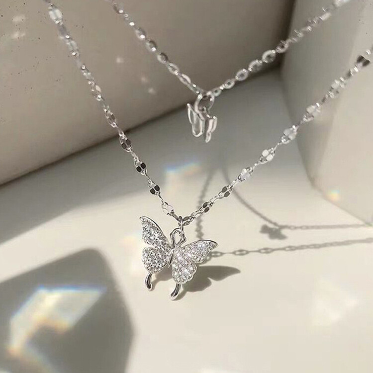 2連バタフライレイヤードネックレス