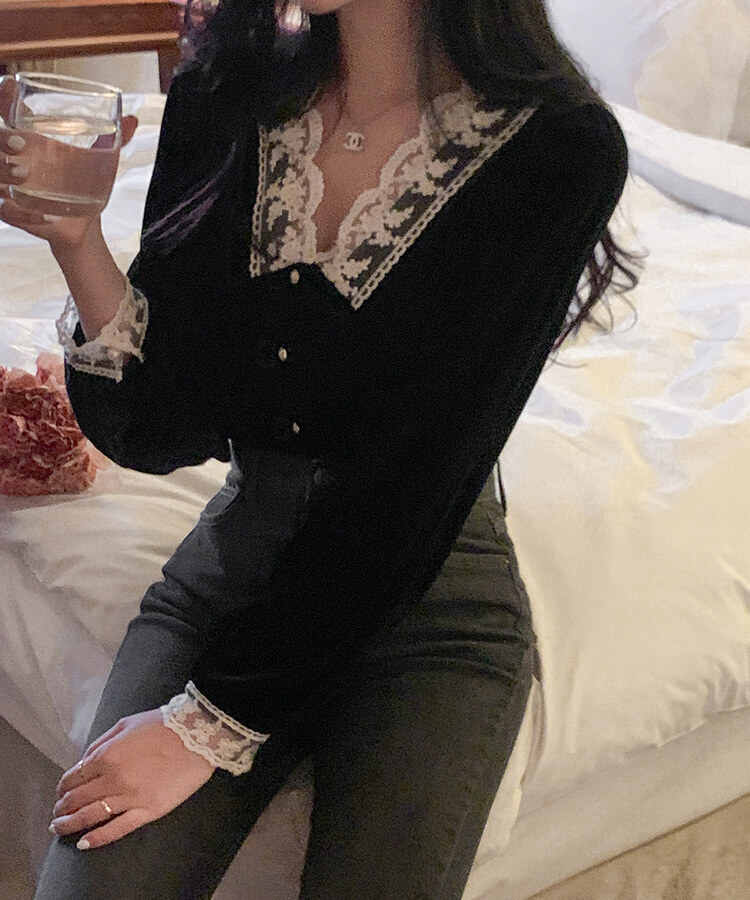 レースベルベットブラウス BLACK