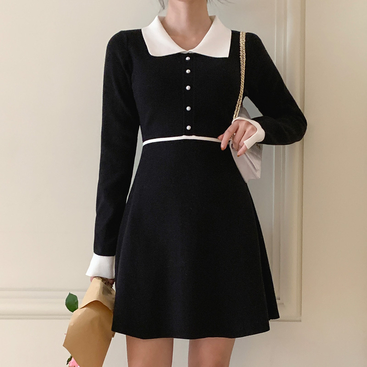 op3954 パールポイント配色ニットワンピース｜ワンピース｜韓国