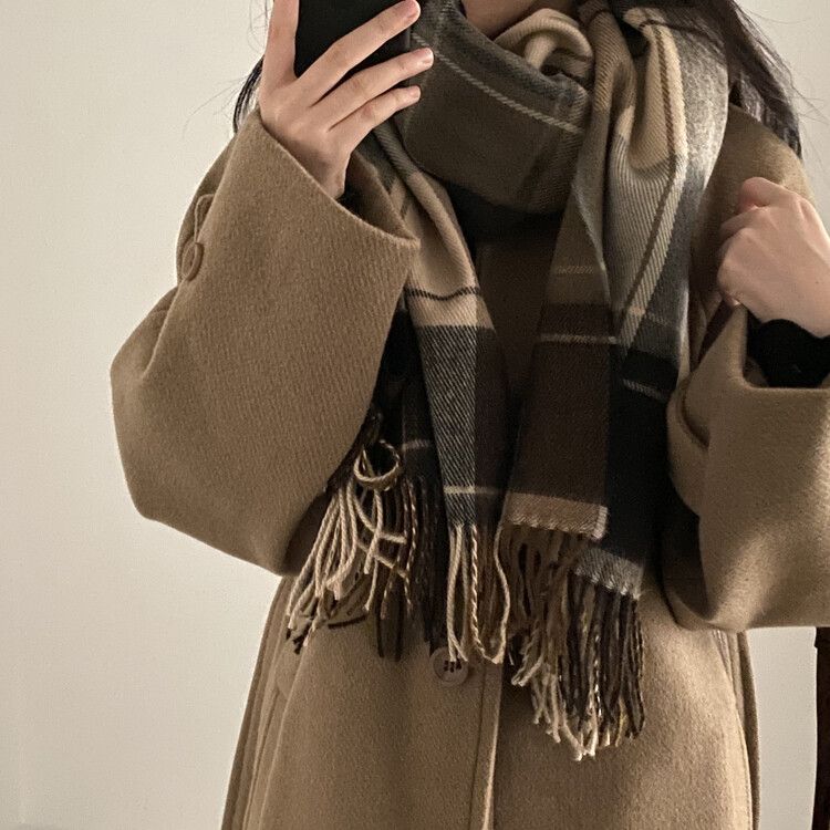 チェックマフラー8色 BLACK+BEIGE