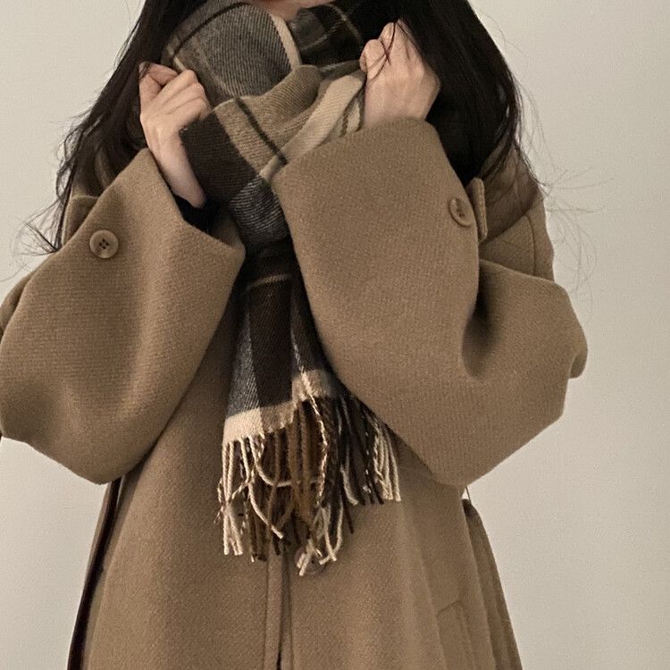 チェックマフラー8色 BLACK+BEIGE