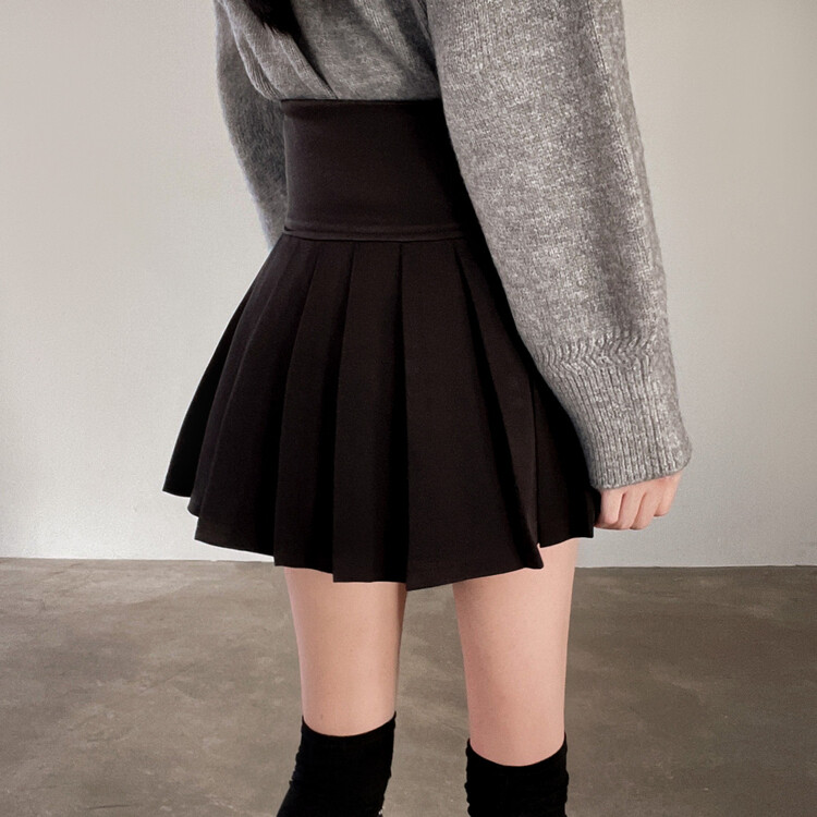 バックルプリーツミニスカート ブラック