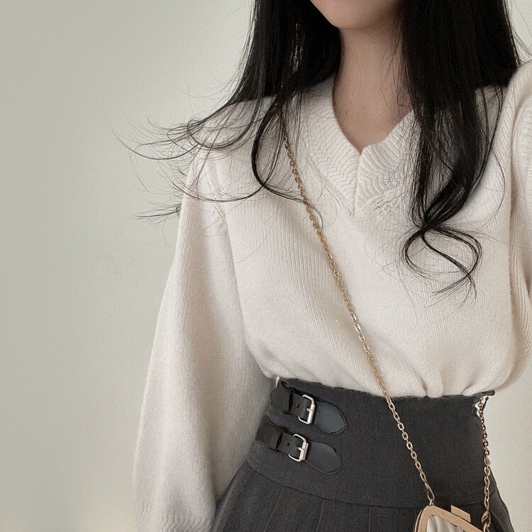 バックルプリーツミニスカート グレー