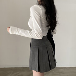 ミニスカート ハーフプリーツスカート グレー