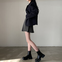 ミニスカート ハーフプリーツスカート グレー