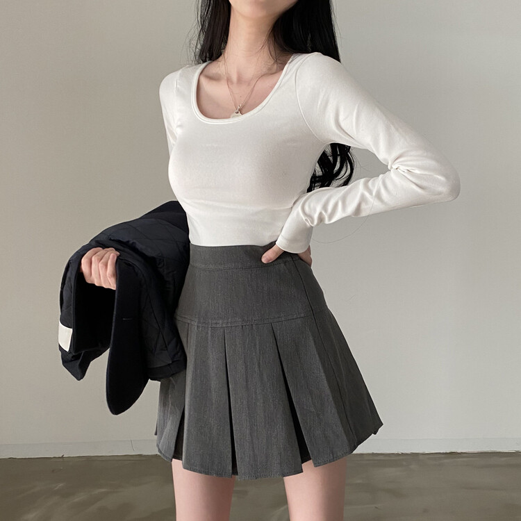 ハーフプリーツスカート グレー