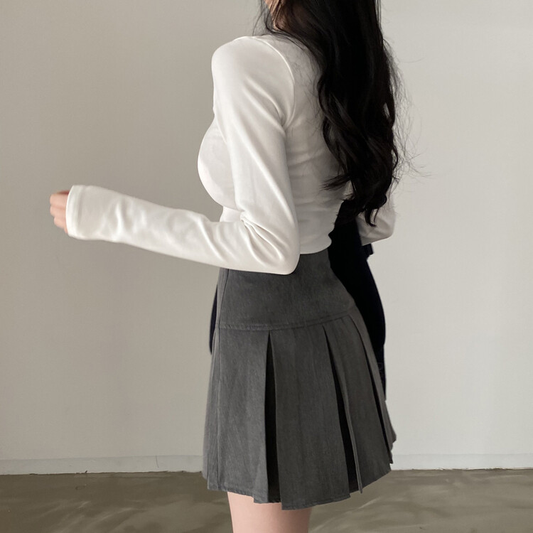 ハーフプリーツスカート グレー