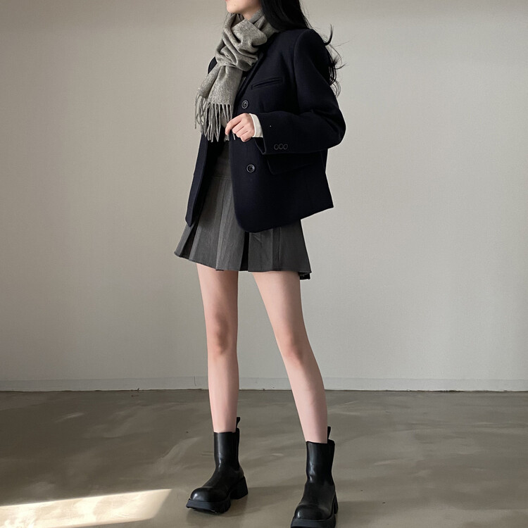 ハーフプリーツスカート グレー