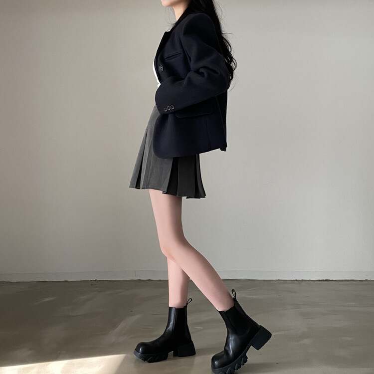 ハーフプリーツスカート グレー