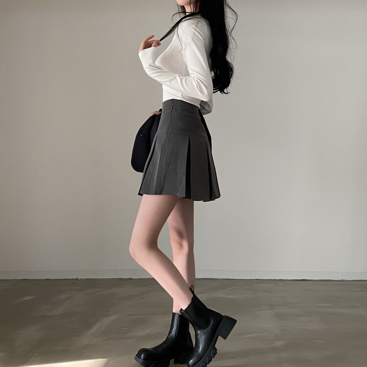 ハーフプリーツスカート グレー