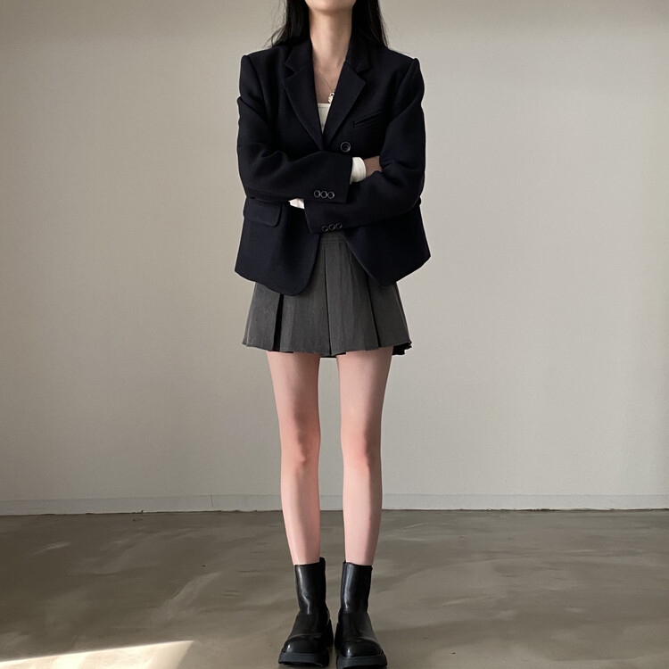 ハーフプリーツスカート グレー