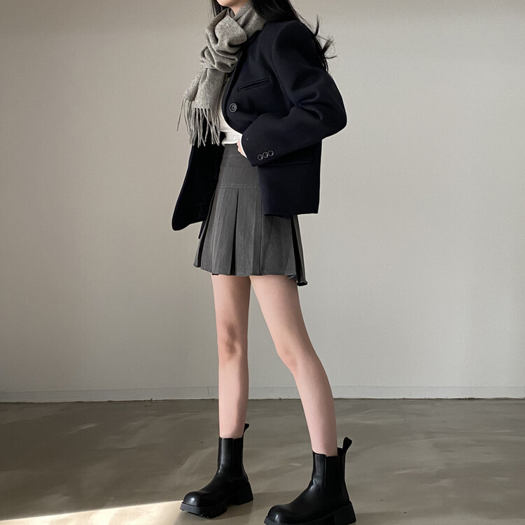 ハーフプリーツスカート グレー