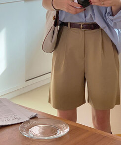 ショートパンツ ピンタックワイドショートパンツ5色 DEEP BEIGE