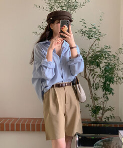 ショートパンツ ピンタックワイドショートパンツ5色 DEEP BEIGE