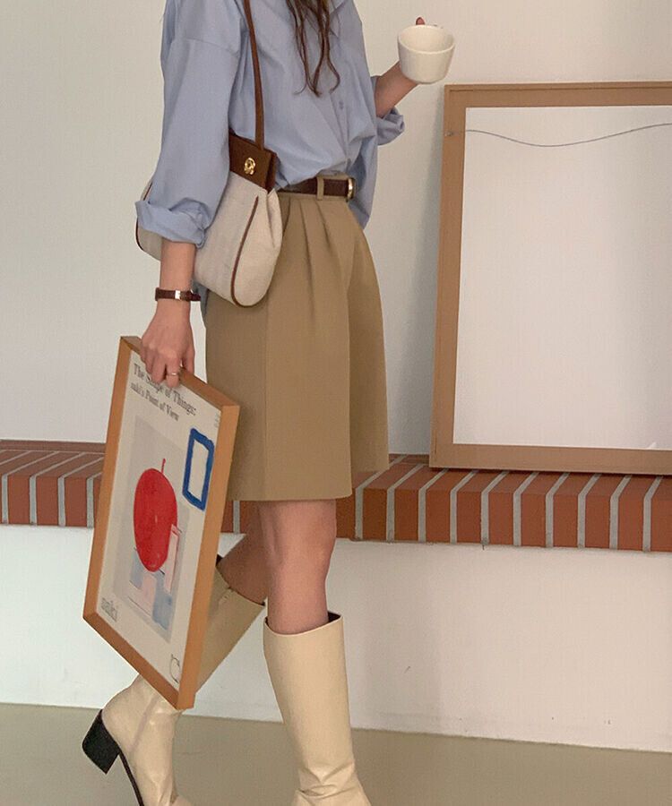 ピンタックワイドショートパンツ5色 DEEP BEIGE