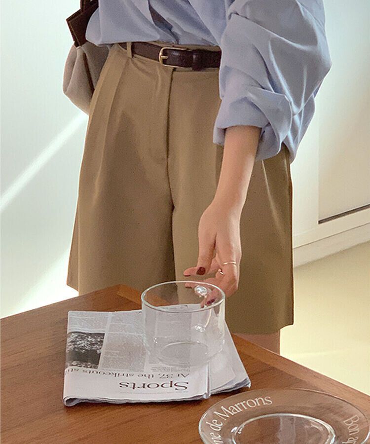 ピンタックワイドショートパンツ5色 DEEP BEIGE