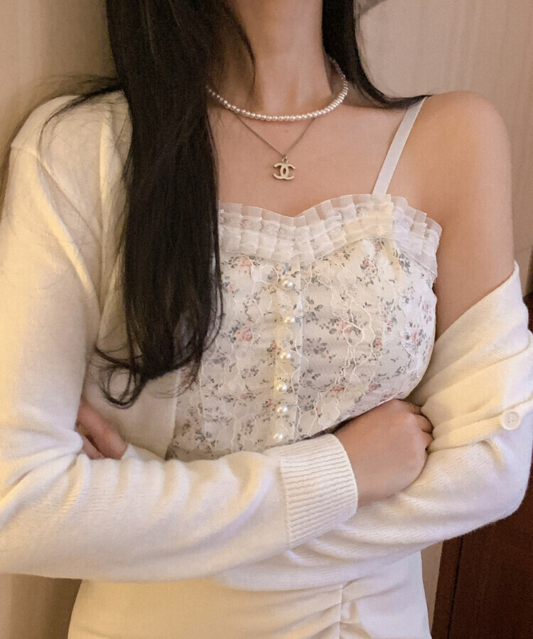 フラワーレースキャミソール(カップ付) IVORY