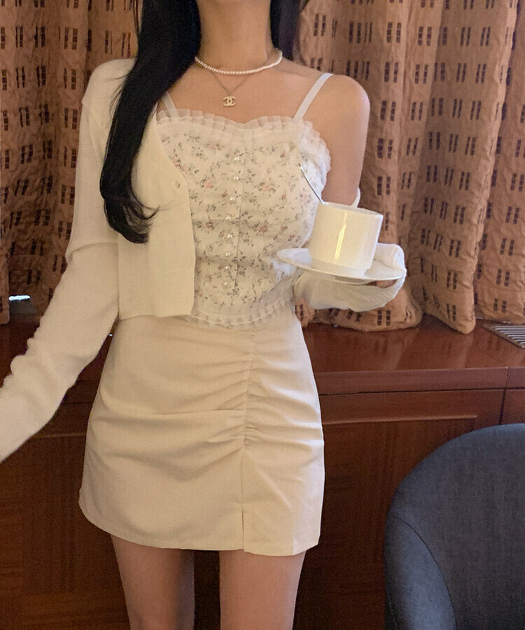 フラワーレースキャミソール(カップ付) IVORY