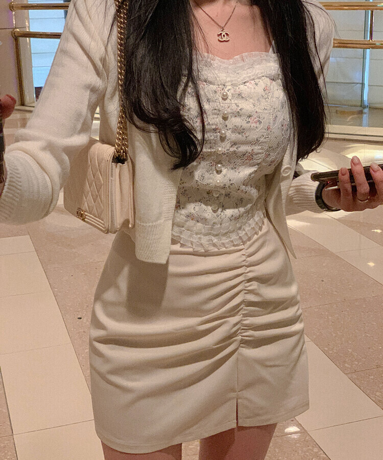 フラワーレースキャミソール(カップ付) IVORY