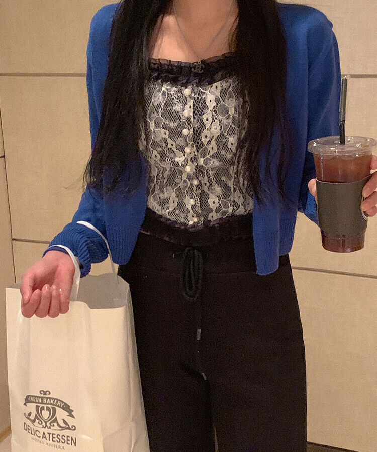 フラワーレースキャミソール(カップ付) BLACK