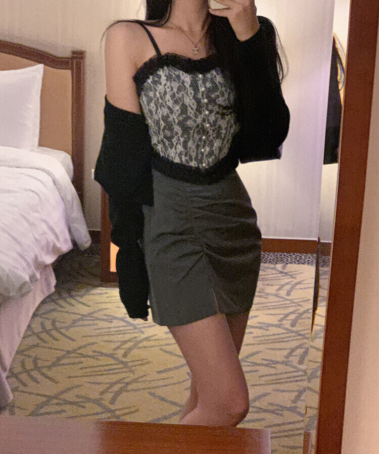 フラワーレースキャミソール(カップ付) BLACK