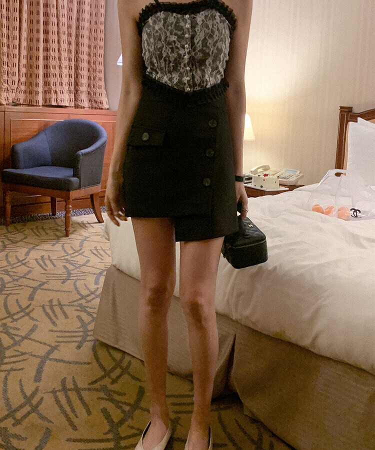 フラワーレースキャミソール(カップ付) BLACK