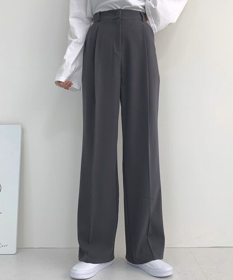 2XL뒷밴딩 안단추 클립 찰랑 핀턱 와이드 슬랙스팬츠 그레이(기본)